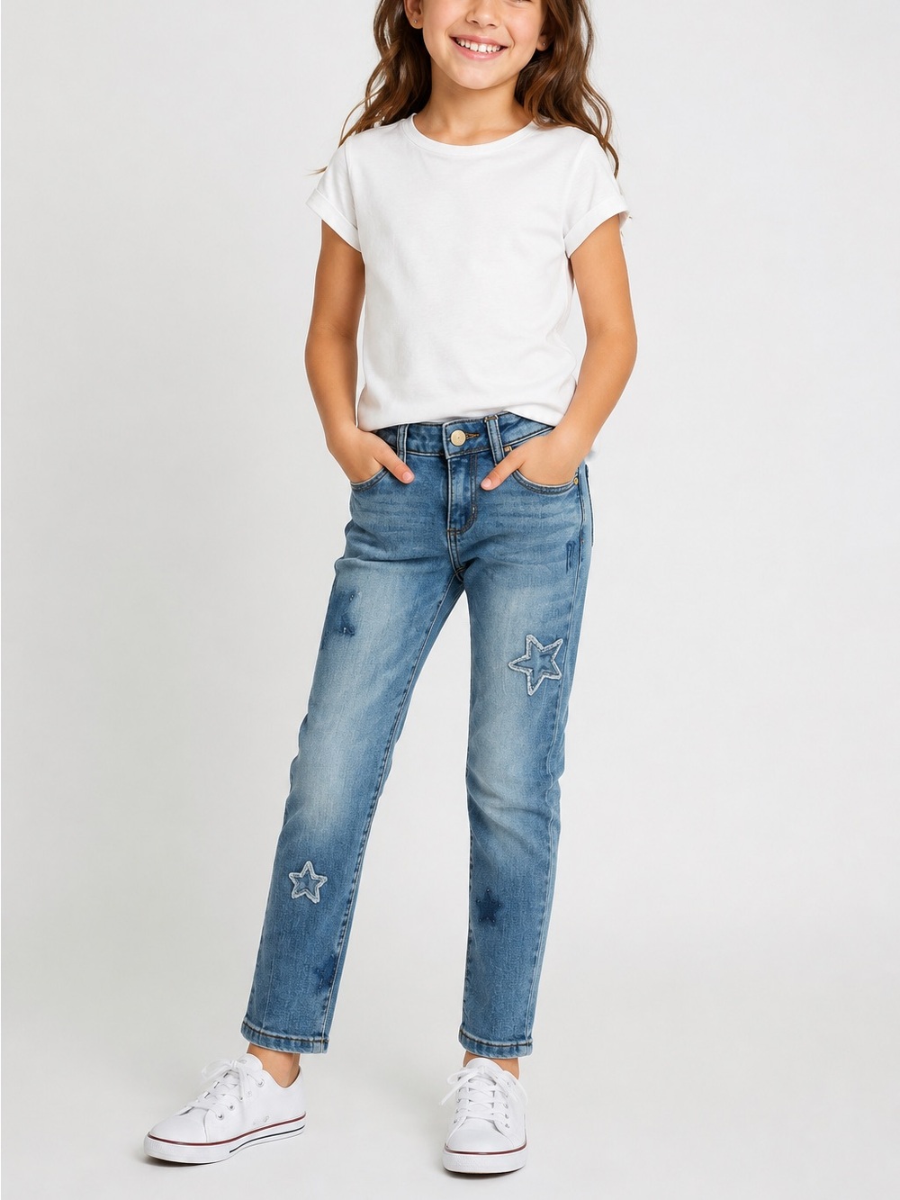 DL1961- Girls Blue Denim Jeans with Star Patches